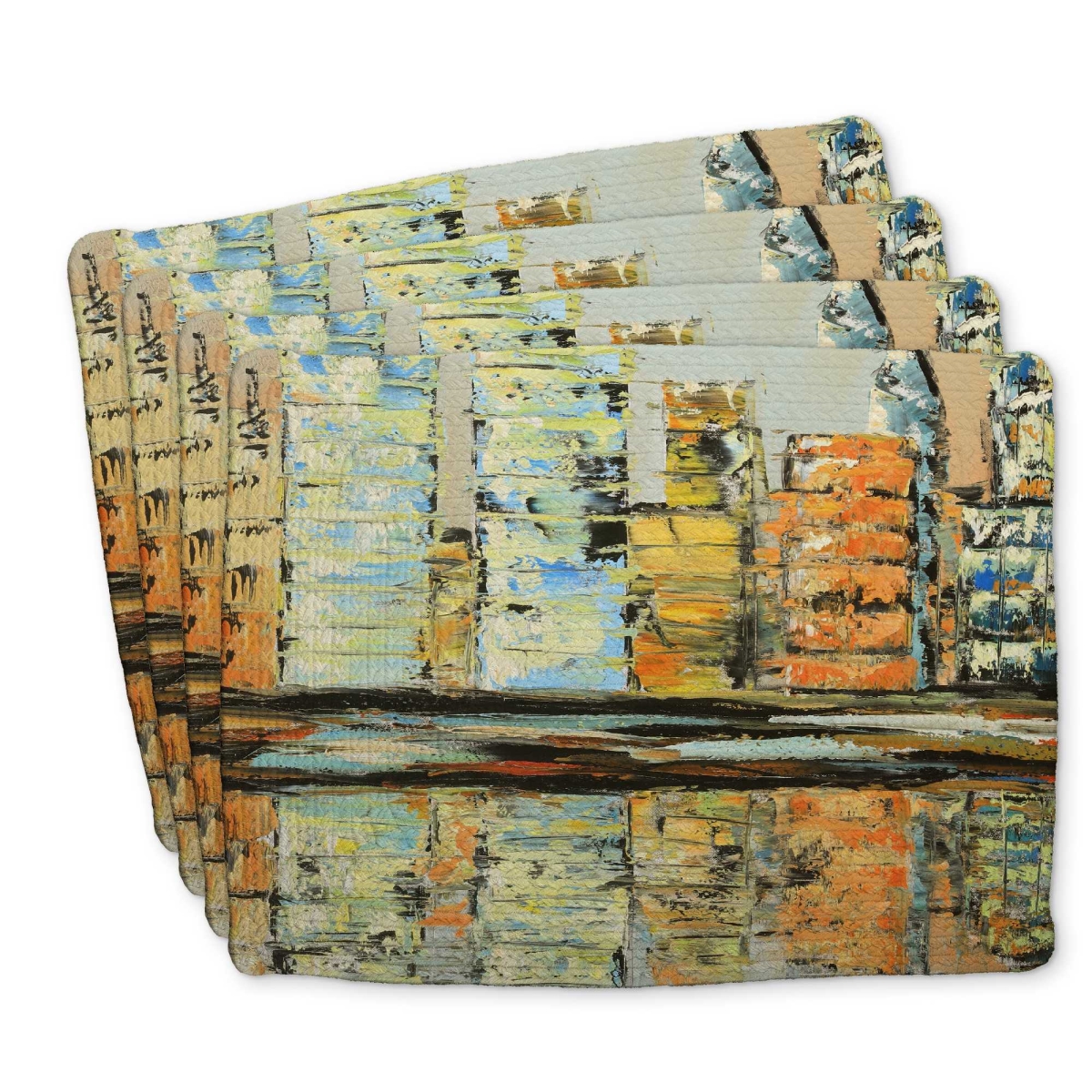 Picture of Begin Home Decor C4BP1418QCHZTI 14 x 18 in. Reflections of a Colorful City - Braided Polyester Placemat - Set of 4