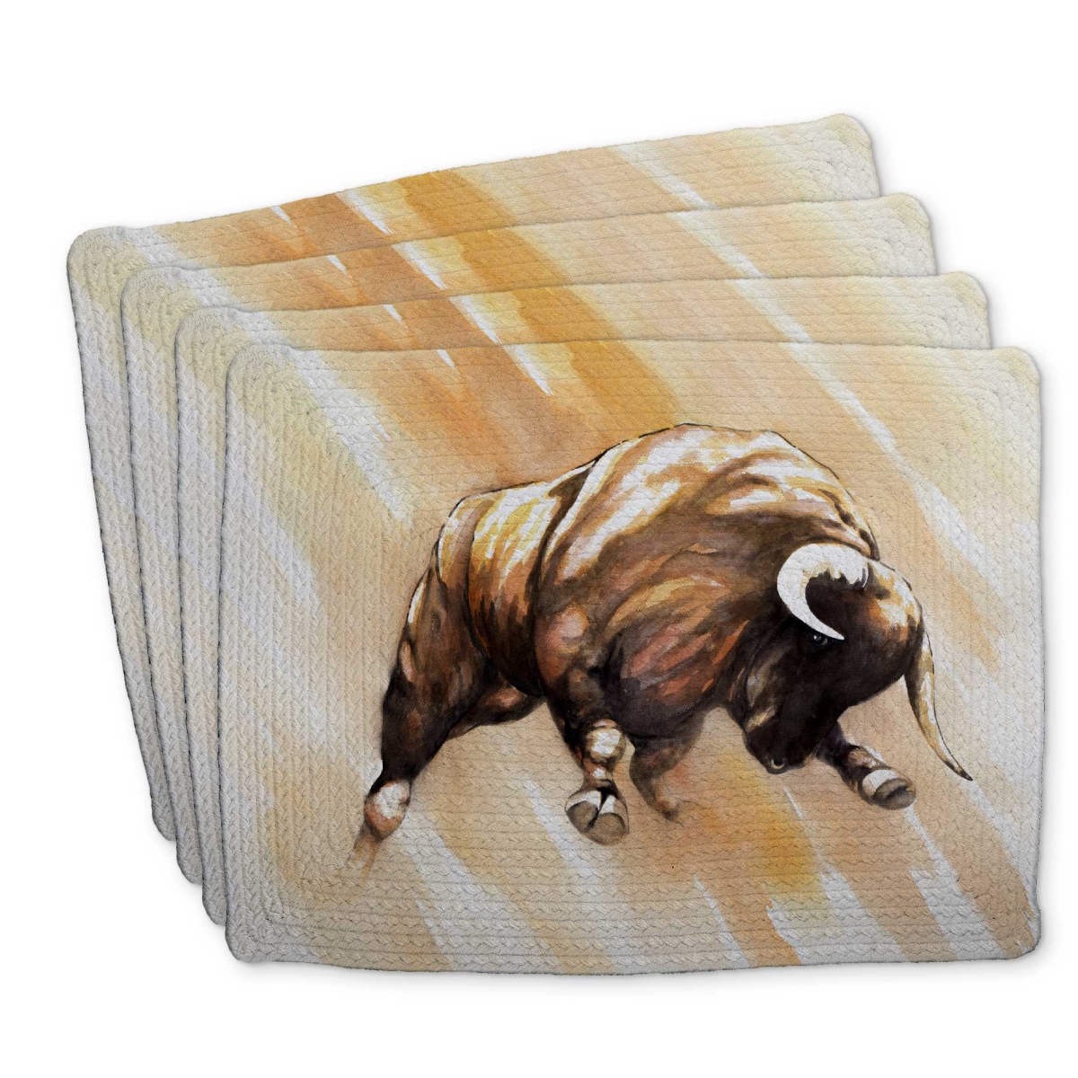 Picture of Begin Home Decor C4BP1418VLRE54 14 x 18 in. Bull to Attack - Braided Polyester Placemat for Home Decor - Set of 4
