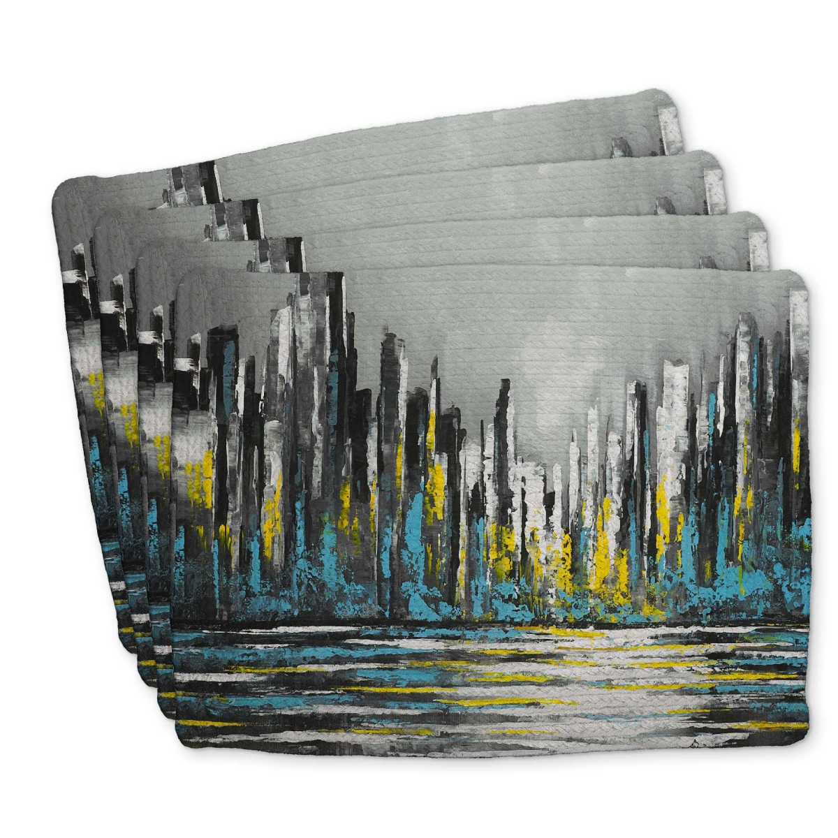 Picture of Begin Home Decor C4BP1418VTGUQA 14 x 18 in. Abstract Blue Skyline Braided Polyester Placemat - Decor - Set of 4