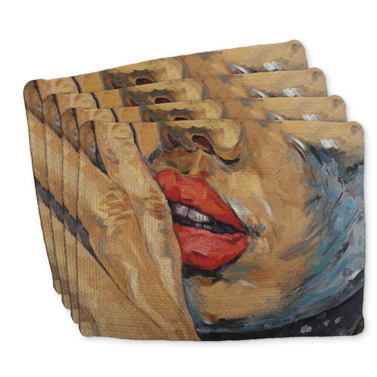 Picture of Begin Home Decor C4BP1418XRD8CJ 14 x 18 in. Shushing Lips Closeup - Braided Polyester Placemat for Decor - Set of 4