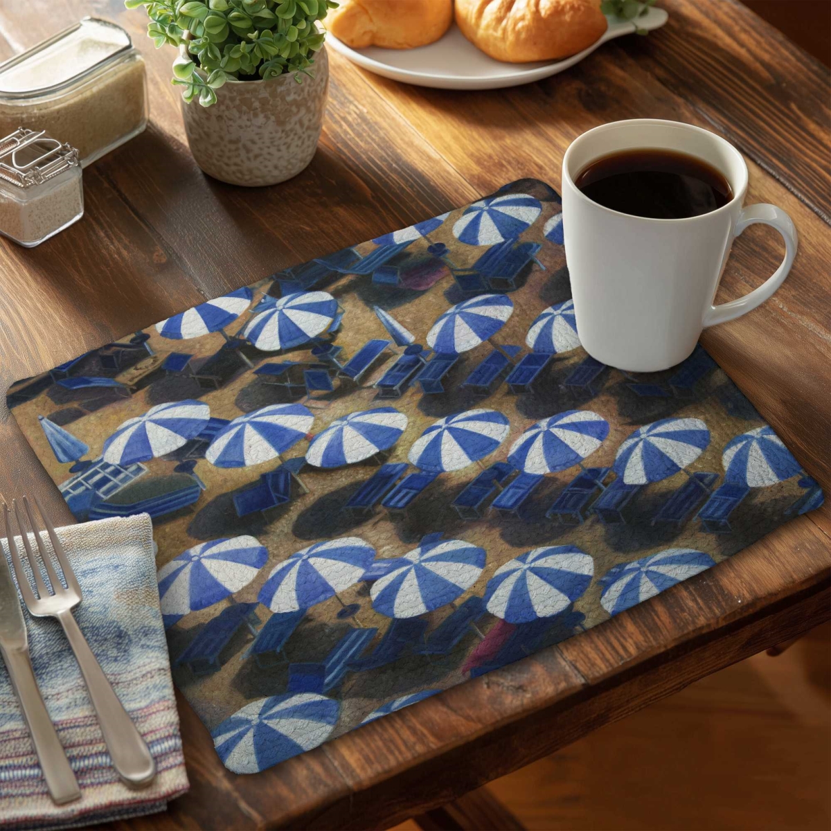 Picture of Begin Home Decor C4BP1418ZDC077 14 x 18 in. Beach Umbrellas - Braided Polyester Placemat for Home Decor - Set of 4
