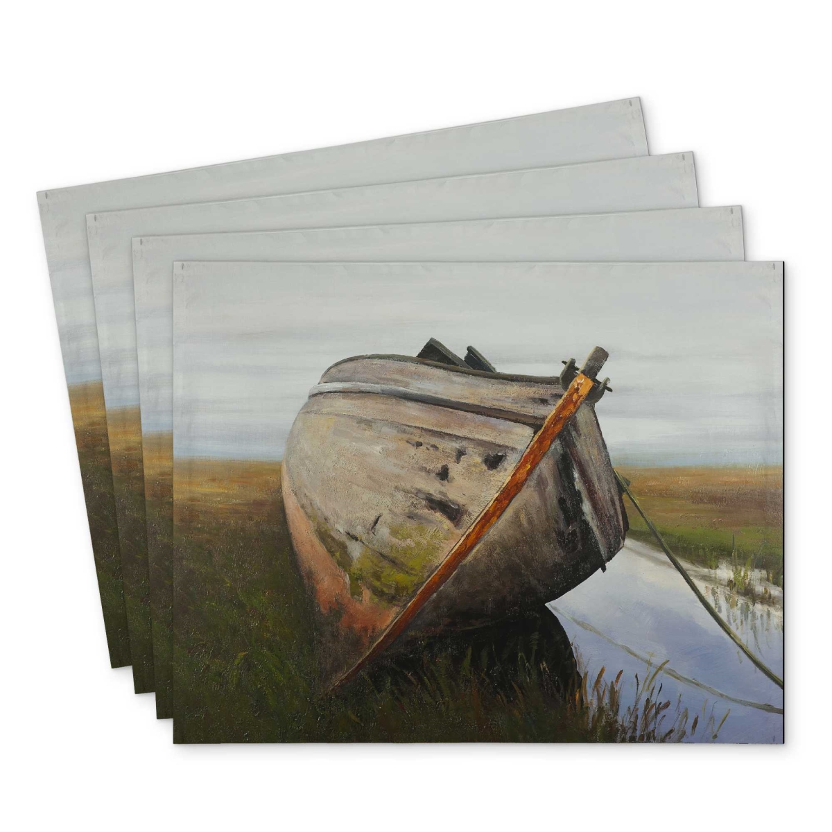Picture of Begin Home Decor C4PP1418UO9F9C 14 x 18 in. Old Abandoned Boat in A Swamp Polyester Placemat - Decor - Set of 4
