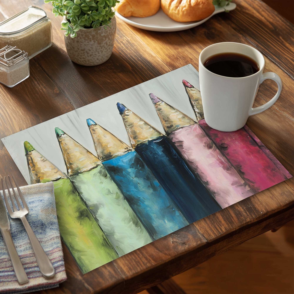 Picture of Begin Home Decor C4PP1418UVCKJV 14 x 18 in. Colouring Pencils - Polyester Placemat for Home Decor - Set of 4