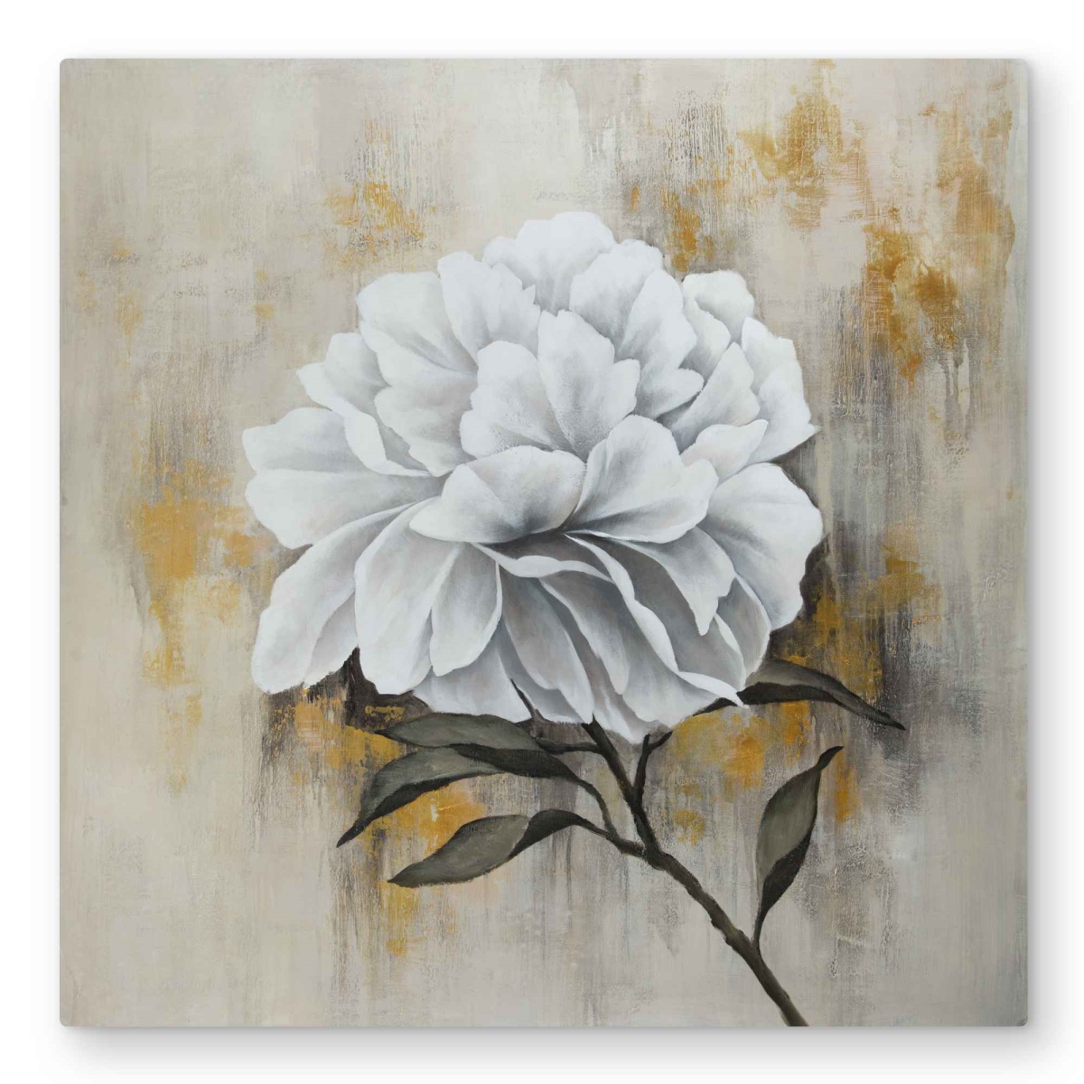 C1MP3232WFUIDJ 32 x 32 in. White Peony - Beige Floral Metal Print Wall Art for Home Decor