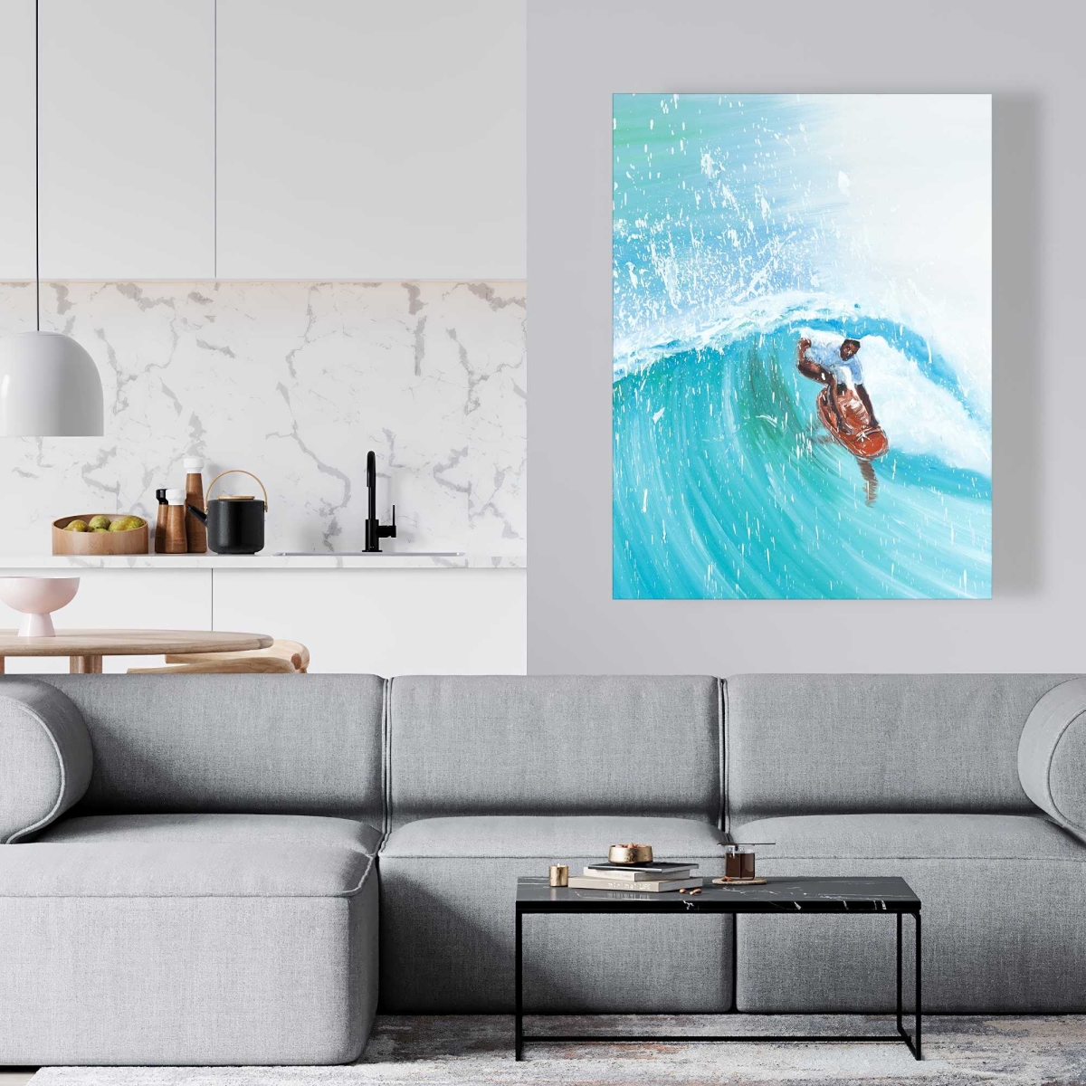 C1RC3648K44BAG 36 x 48 in. Surfer in the Middle of the Wave - Sports Canvas Art Decor
