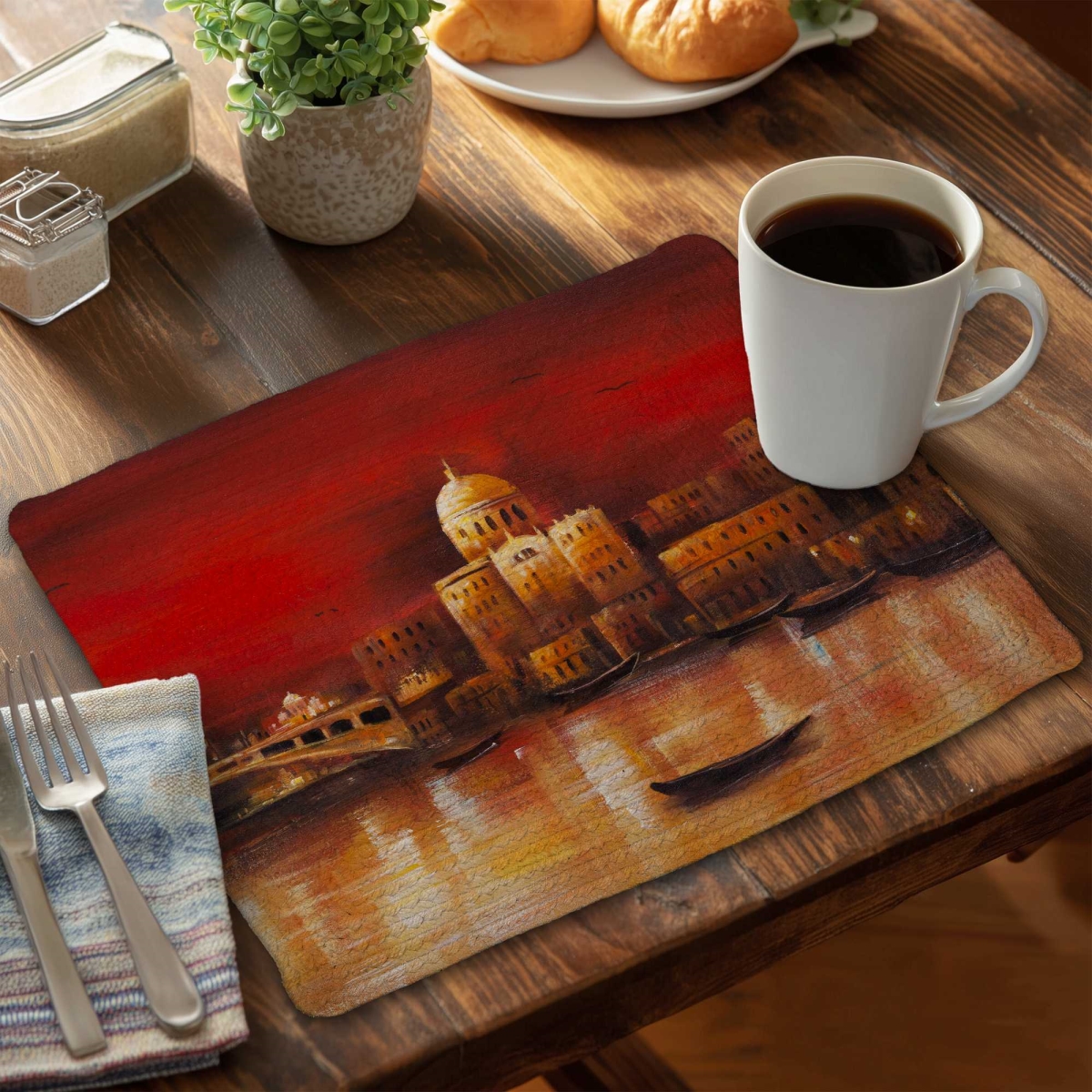 Picture of Begin Home Decor C6BP1418ZM2Z5T 14 x 18 in. Venise by Red Dawn - Braided Polyester Placemat - Set of 6