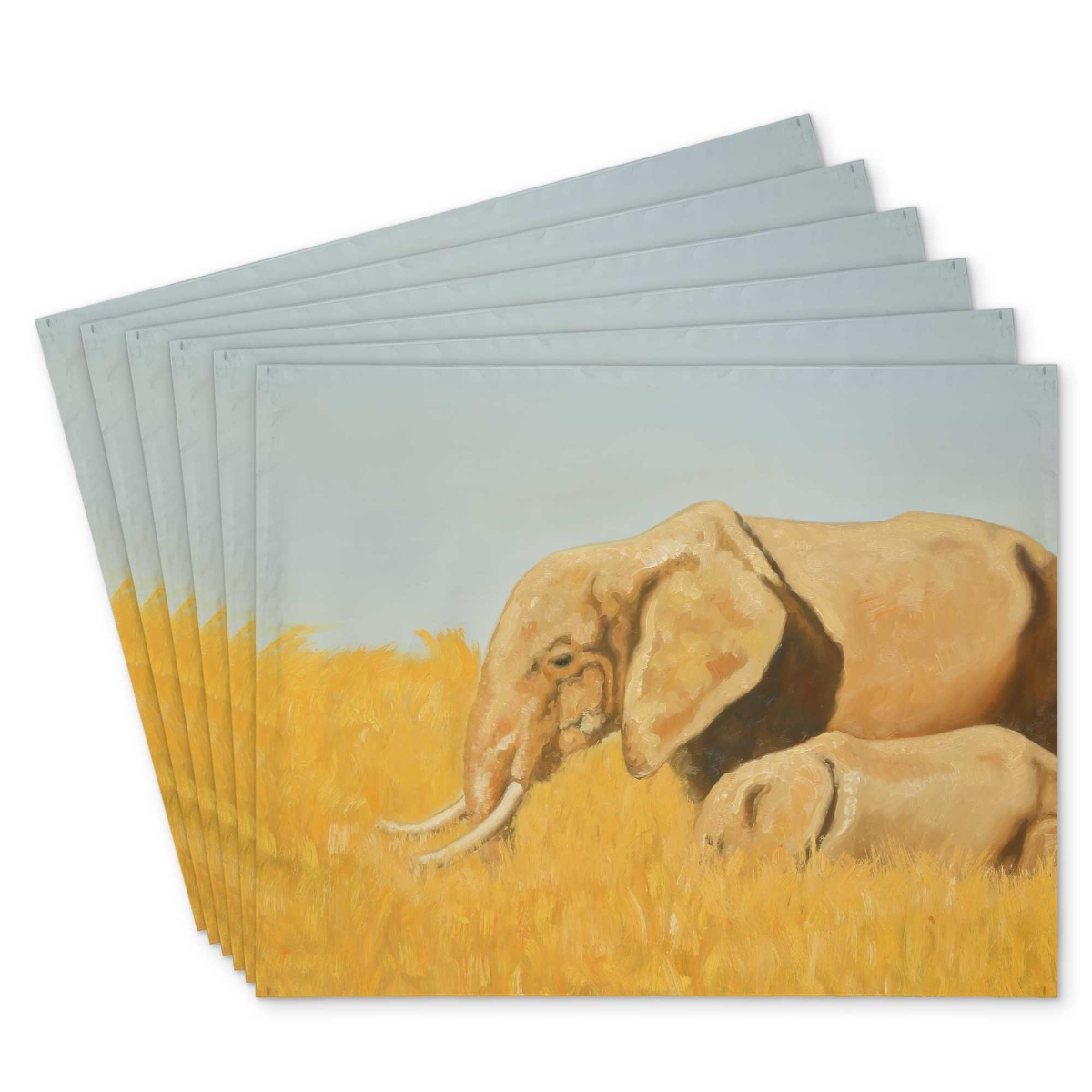 Picture of Begin Home Decor C6PP14180CIVZ5 14 x 18 in. Elephant & Its Little One Polyester Placemat - Home Decor - Set of 6