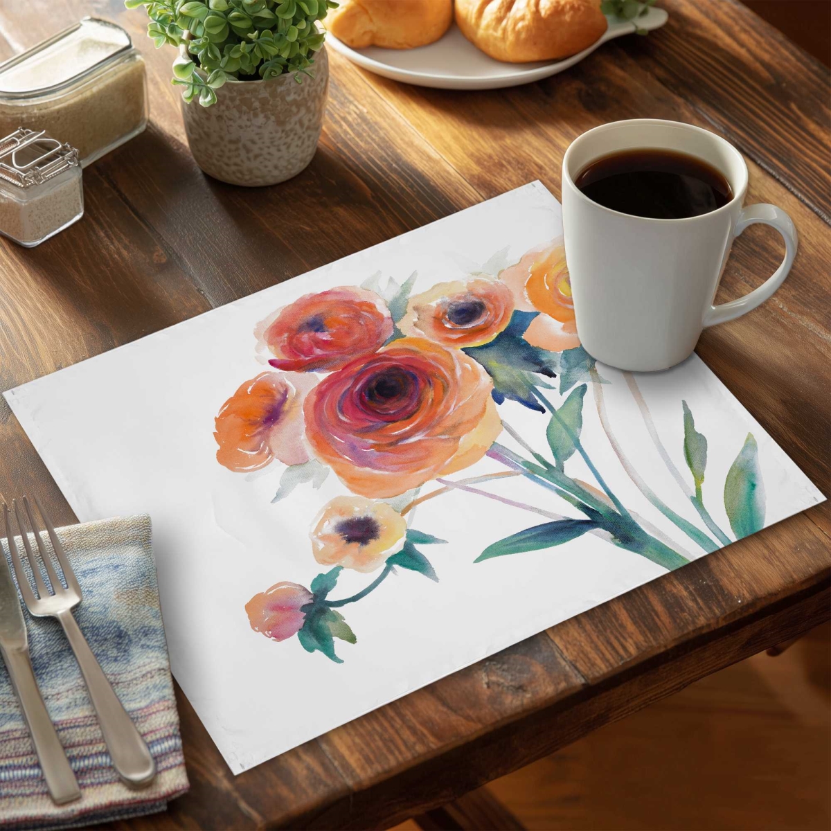 Picture of Begin Home Decor C6PP1418105NQ9 14 x 18 in. Watercolor Flowers Polyester Placemat - Home Decor Accent - Set of 6