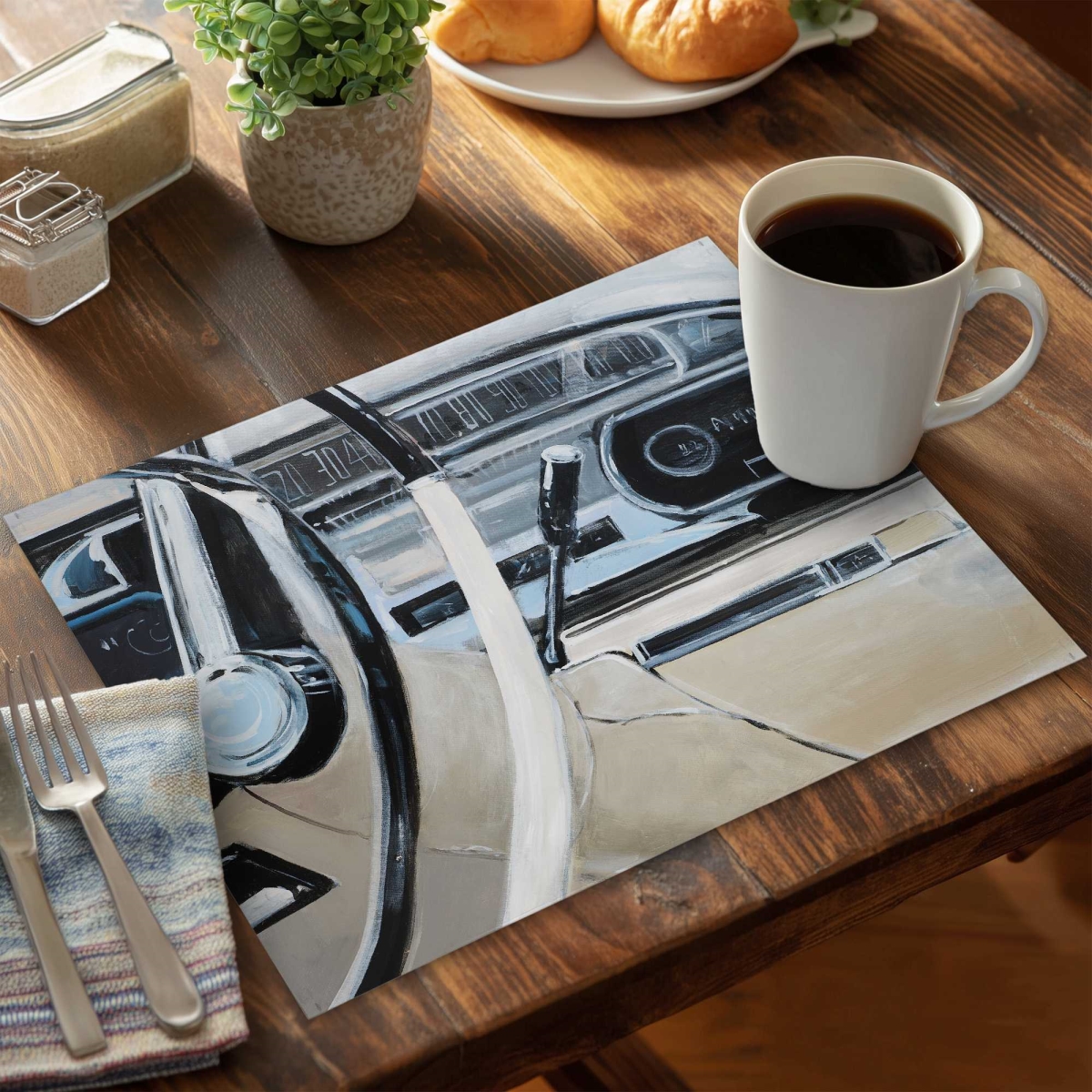 Picture of Begin Home Decor C6PP14183OHF60 14 x 18 in. 1950s Car Dashboard Polyester Placemat - Retro Home Decor - Set of 6