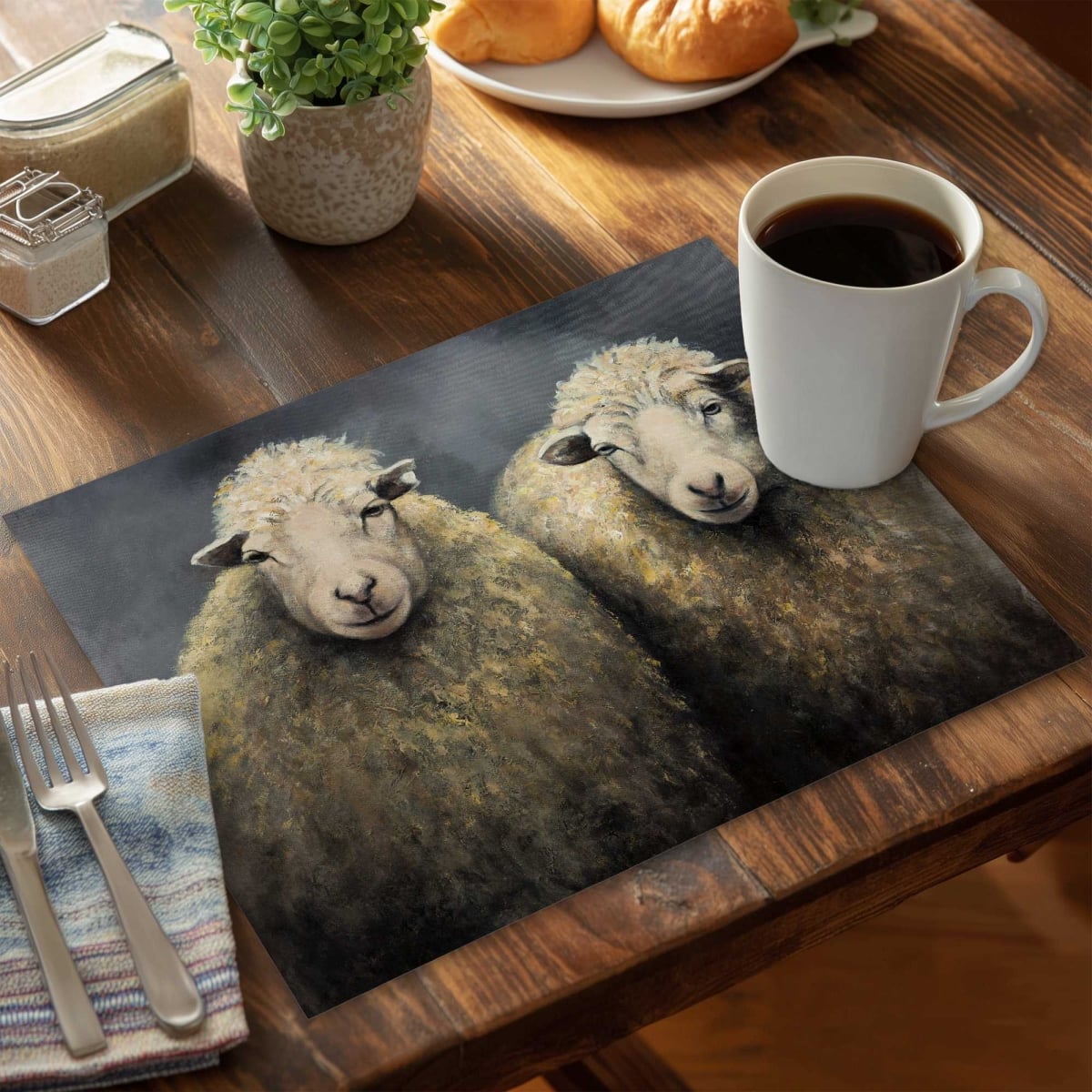 Picture of Begin Home Decor C6PP14187NZG6D 14 x 18 in. Wool Sheeps Polyester Placemat - Stylish Home Decor Accent - Set of 6