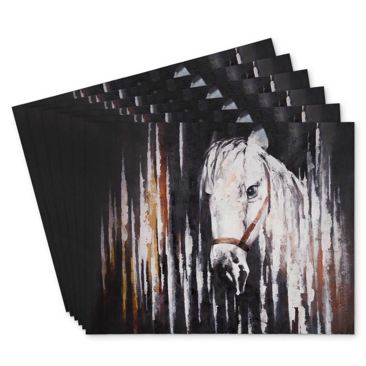 Picture of Begin Home Decor C6PP14188R02Z9 14 x 18 in. White Horse in the Dark - Polyester Placemat for Home Decor - Set of 6