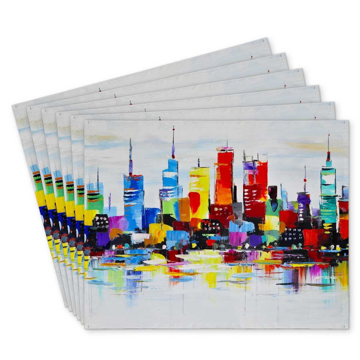 Picture of Begin Home Decor C6PP14188ULN0I 14 x 18 in. Abstract & Colorful City Polyester Placemat - Home Decor - Set of 6