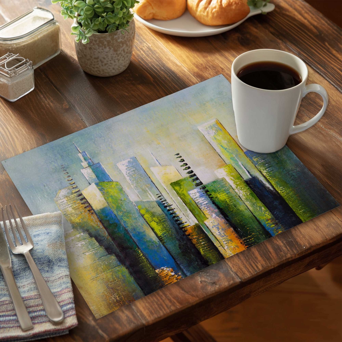 Picture of Begin Home Decor C6PP1418BBY6J9 14 x 18 in. Abstract Skyscraper Polyester Placemat - Home Decor Accent - Set of 6
