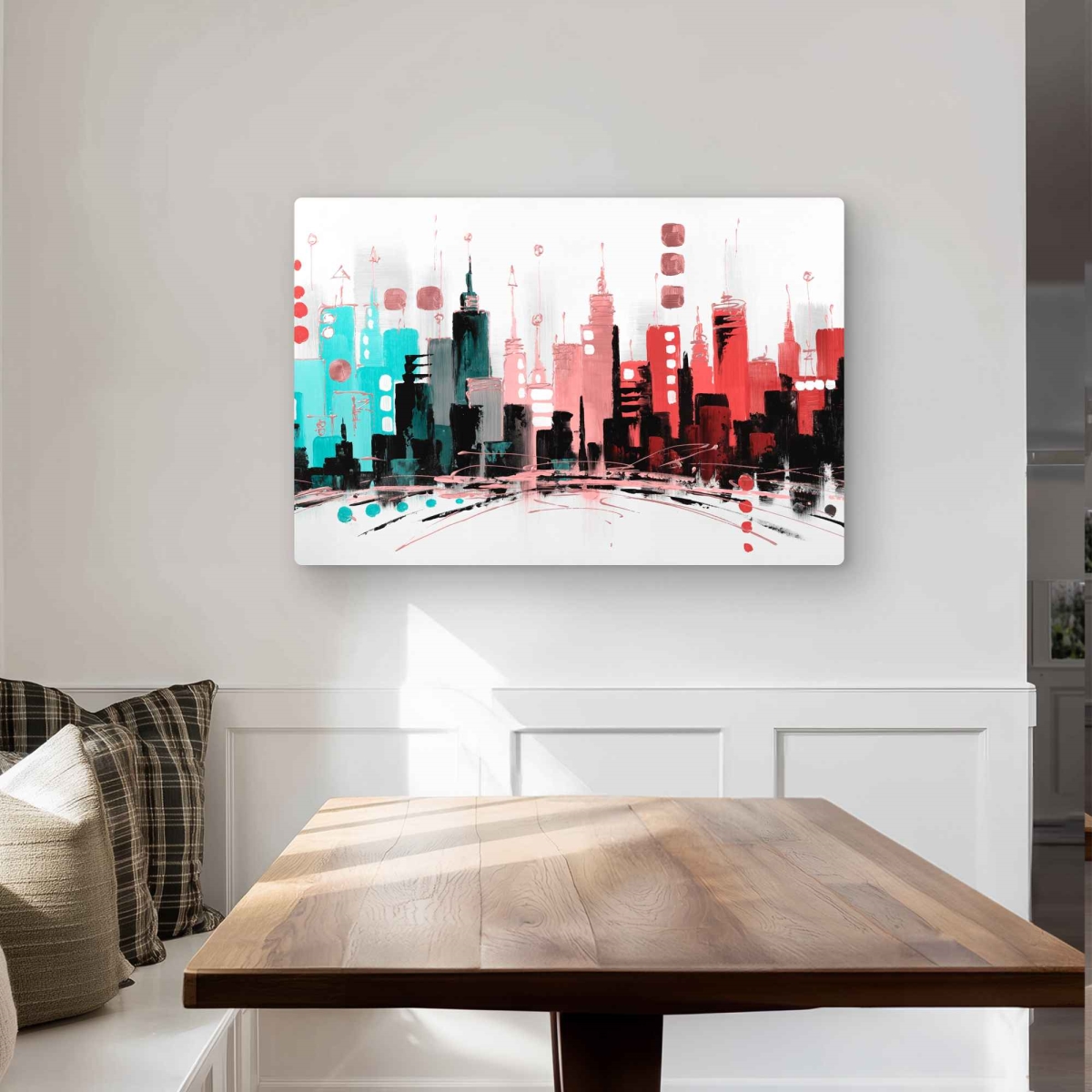 C1MP2436F3N4AC 24 x 36 in. Colorful City with Rose Gold Lines Wall Art - Turquoise Metal Print