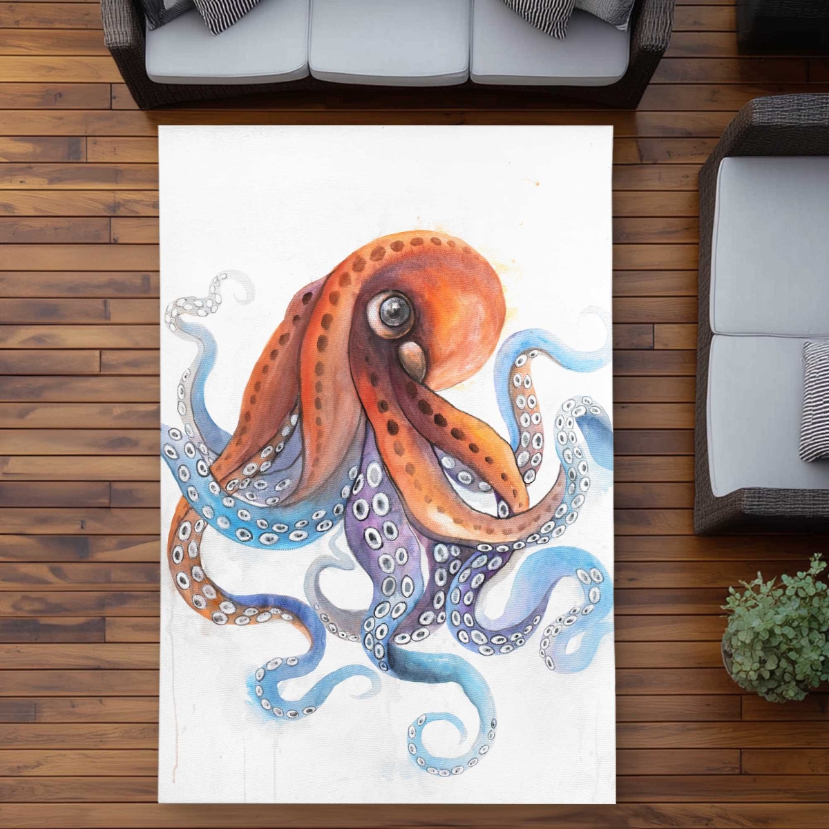 C1ROAR57LKRSZ2 5 x 7 ft. Funny Colorful Octopus Outdoor Rectangle Area Rug - Kids Home Decor