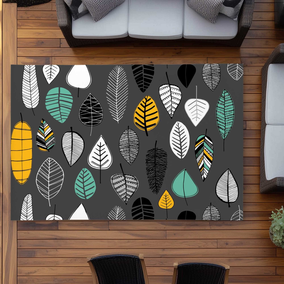 C1ROAR57NKB7LL 5 x 7 ft. Leaves Illustration - Yellow Outdoor Rectangle Area Rug for Home Decor