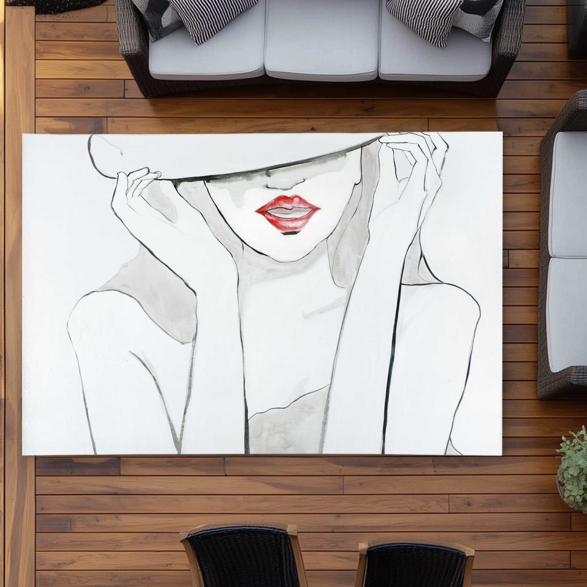 C1ROAR57NUR6H8 5 x 7 ft. Woman with Big Hat - Illustrative Fashion Outdoor Rectangle Area Rug
