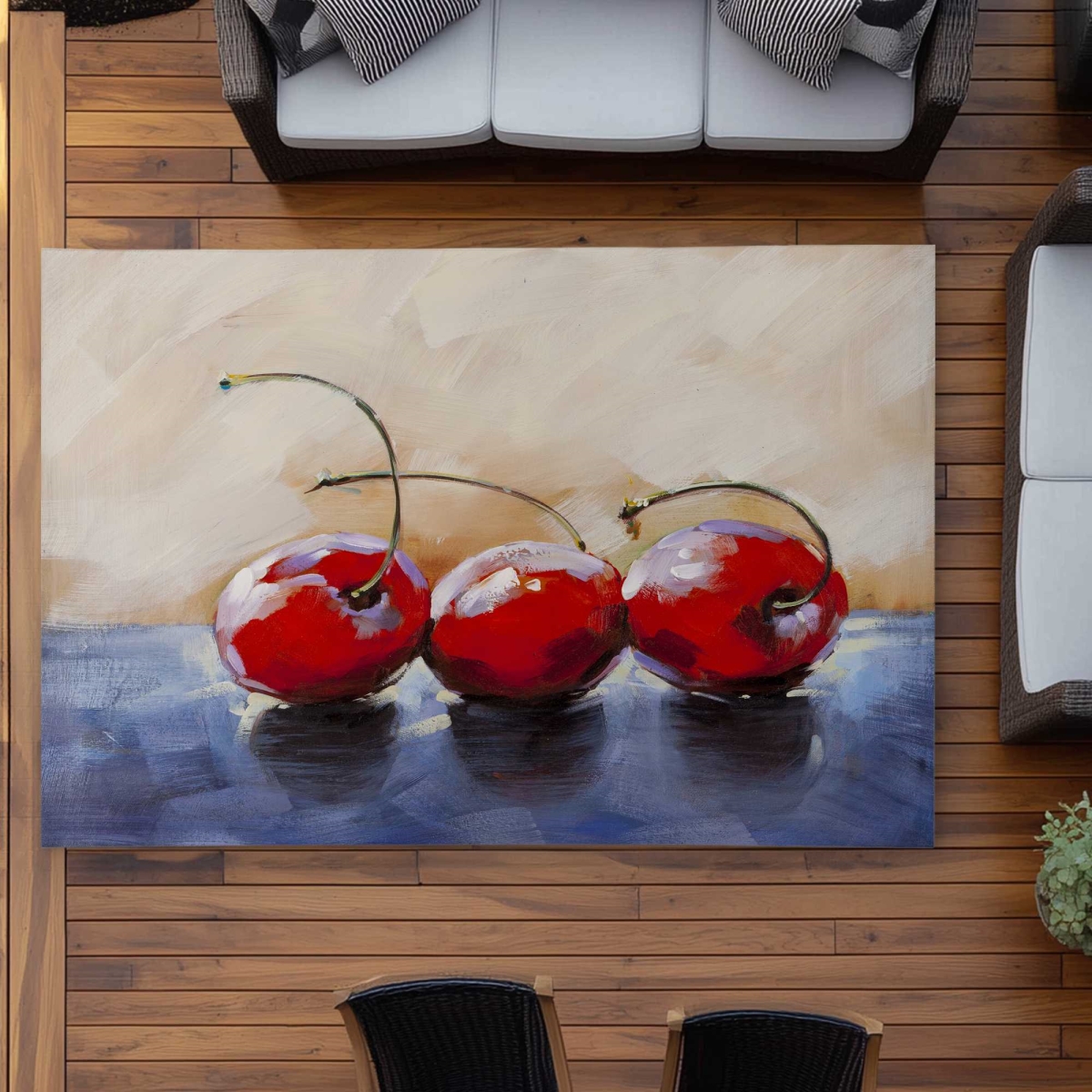 C1ROAR57PU550K 5 x 7 ft. Three Cherries Red Outdoor Rectangle Area Rug - Home Decor Accent