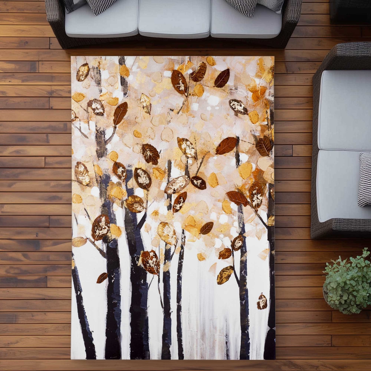 C1ROAR57QD7WFX 5 x 7 ft. Texturized Leaves Trees - Landscapes Office Outdoor Rectangle Area Rug