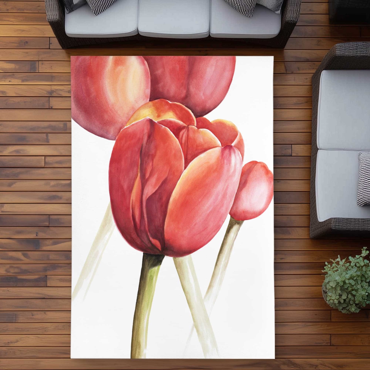 C1ROAR57RHHRJ1 5 x 7 ft. Blossoming Tulips Closeup - Yellow Outdoor Rectangle Area Rug