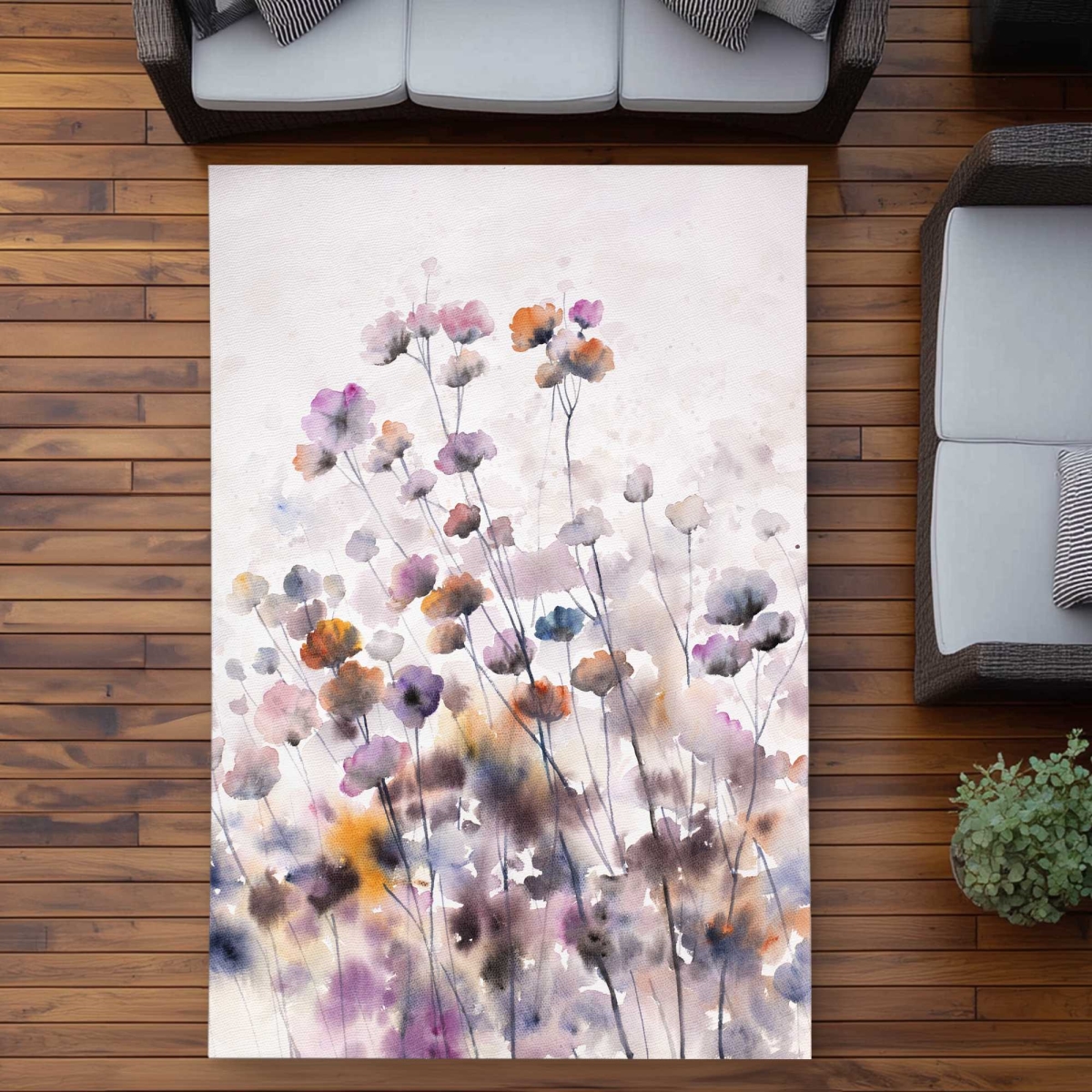C1ROAR57X9KXVO 5 x 7 ft. Wildflowers Purple Flowers Outdoor Rectangle Area Rug - Home Decor
