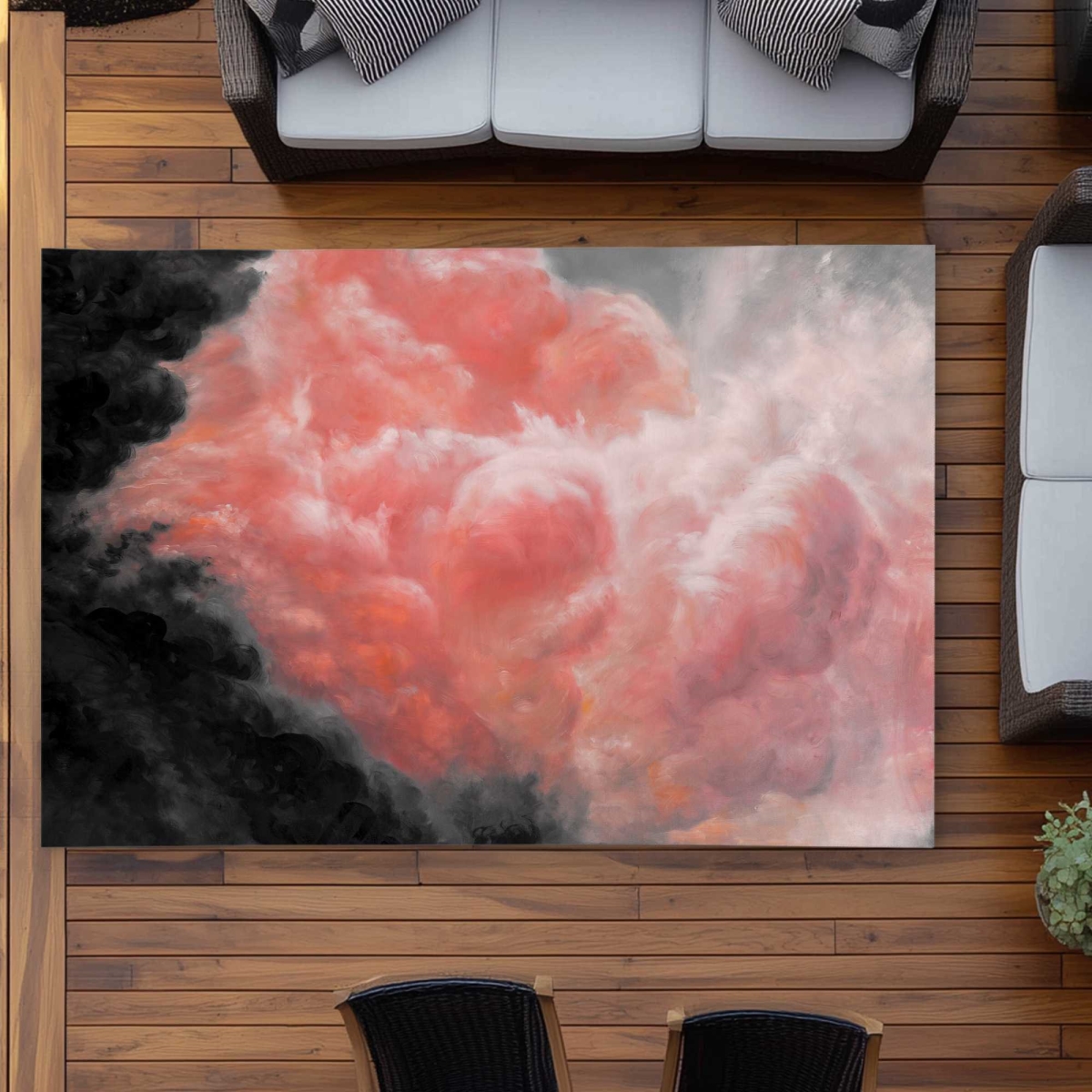 C1ROAR57XN062Y 5 x 7 ft. Dark Clouds Satellite View Pink Outdoor Rectangle Area Rug - Decor