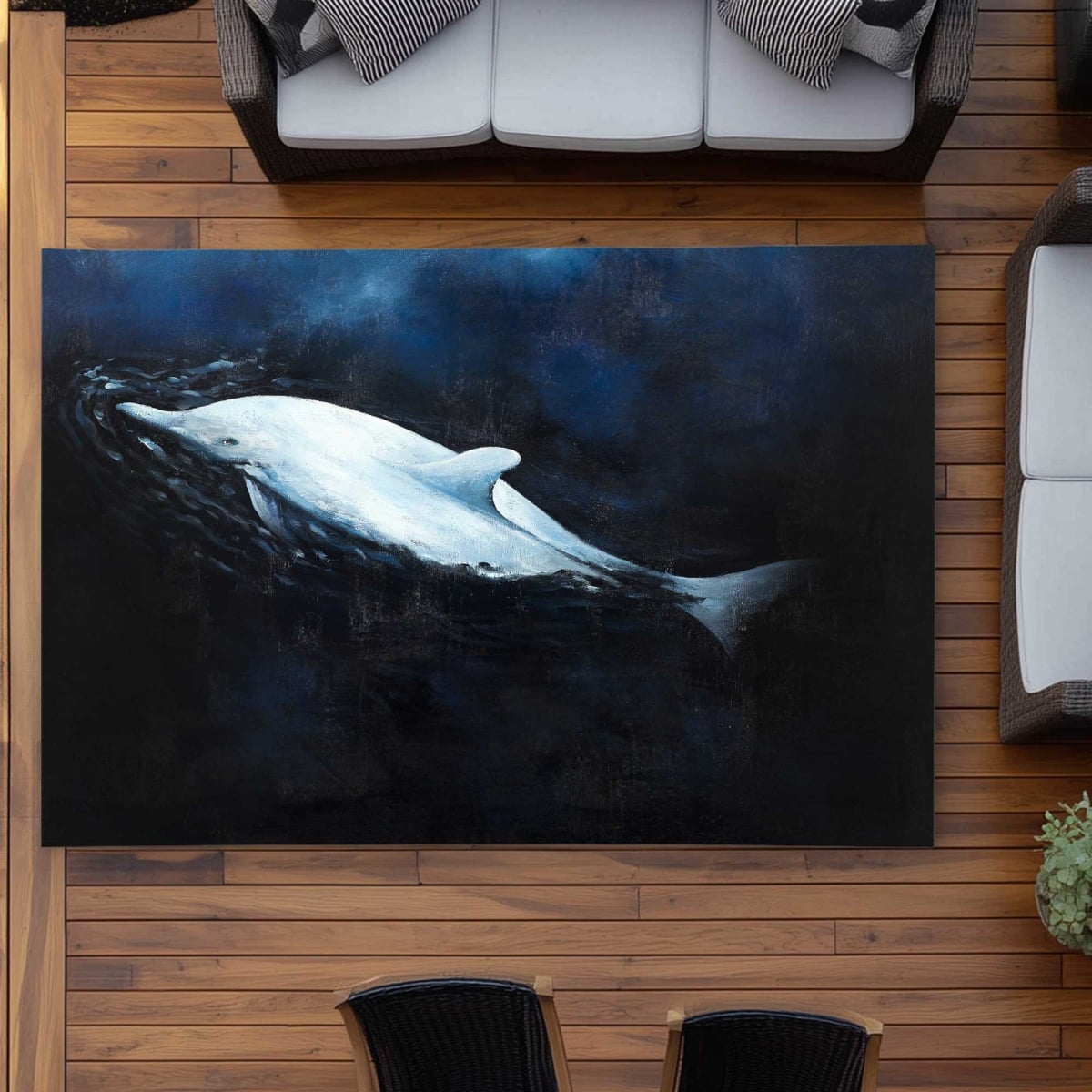 C1ROAR57XWZR17 5 x 7 ft. Swimming Dolphin - Blue Waves Outdoor Rectangle Area Rug
