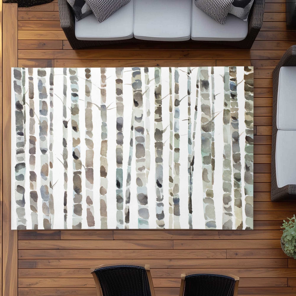 C1ROAR57YC187A 5 x 7 ft. Watercolor Birch Tree Forest Rectangle Area Rug - Livingroom Landscapes