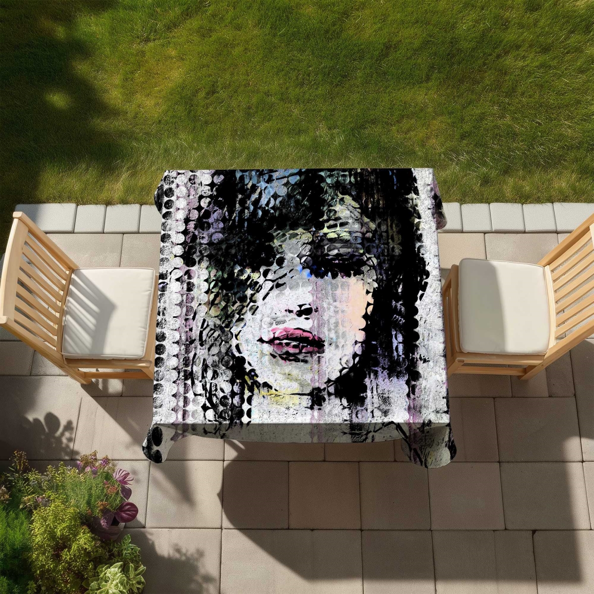 Picture of Begin Home Decor C1TC58580GL76M 58 x 58 in. Abstract Colorful Woman Face Tablecloth - Retro Home Decor