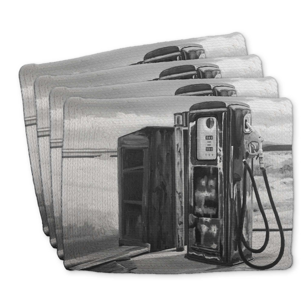Picture of Begin Home Decor C4BP1418GYFZYW 14 x 18 in. Old Gas Pump Braided Polyester Placemat - Home Decor Accent - Set of 4