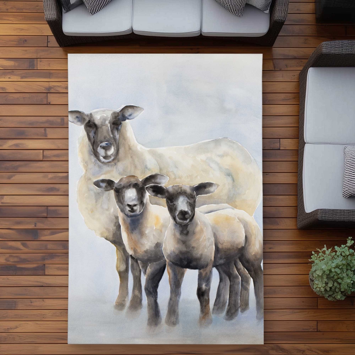 C1ROAR57632FWX 5 x 7 ft. Sheep Family - Animals Hygge Outdoor Rectangle Area Rug for Home Decor