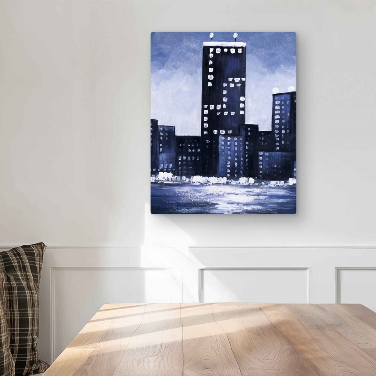 C1MP1620WNANBT 16 x 20 in. Dark Blue Cityscape - Office Building Metal Print Wall Art for Decor