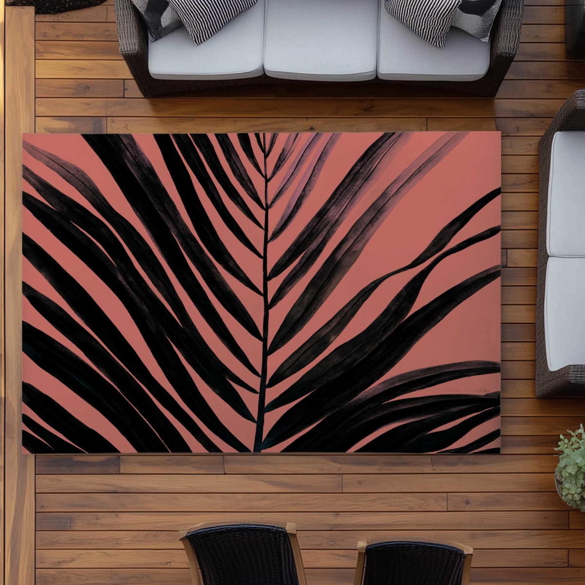 C1ROAR57NTBO20 5 x 7 ft. Coral Tropical Palm Leave Outdoor Rectangle Area Rug - Home Decor