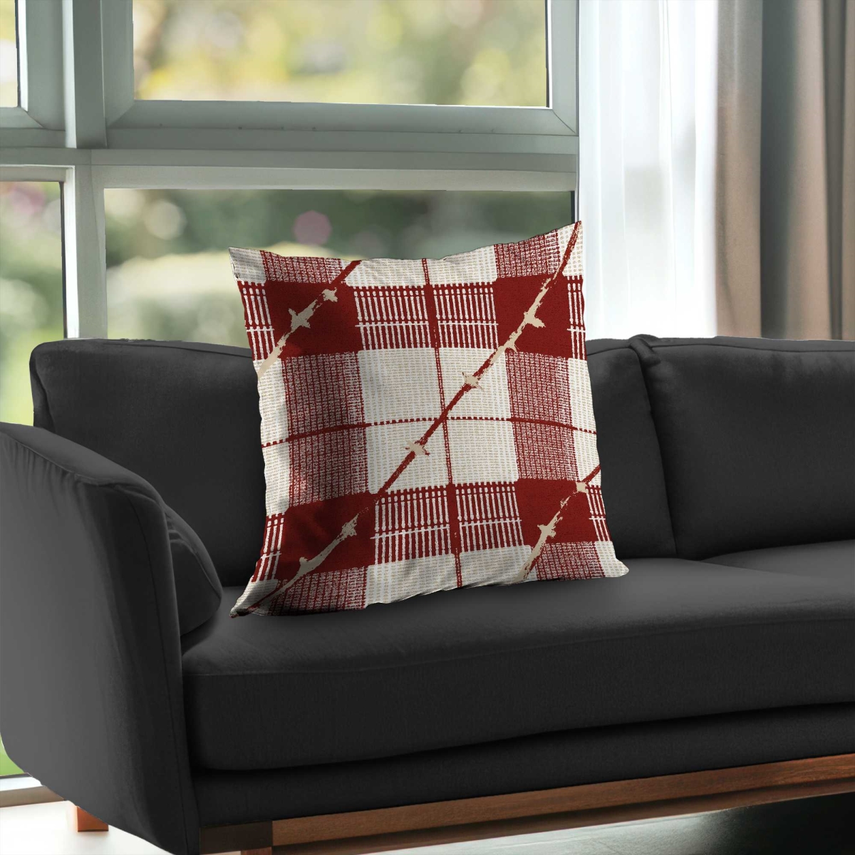 C1PT2626ECIUC0 26 x 26 in. Red Square Pattern Gray Poly Twill Throw Pillow Insert