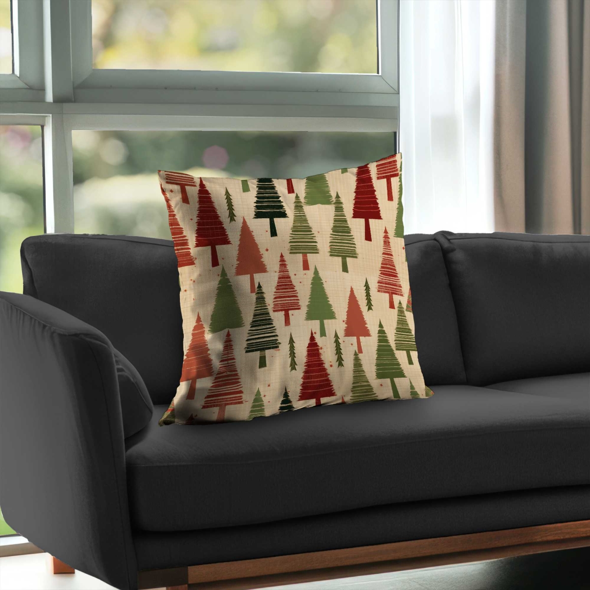 C1PT2626REL70E 26 x 26 in. Christmas Tree Pattern Orange Poly Twill Throw Pillow
