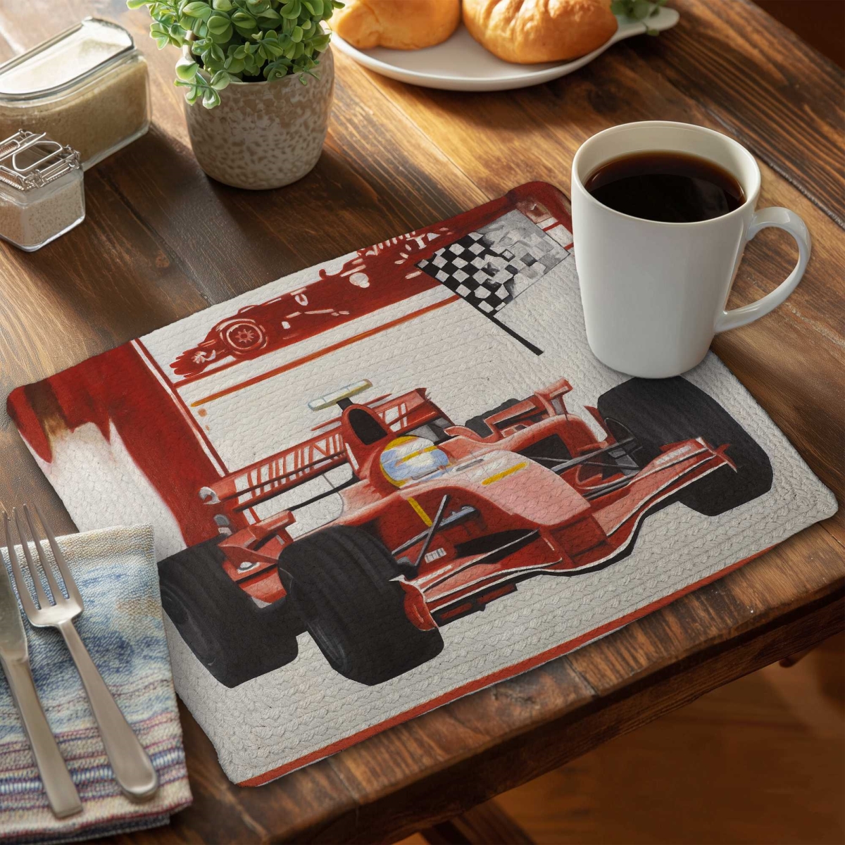 Picture of Begin Home Decor C4BP14183N2ECY 14 x 18 in. Formula 1 Car Braided Polyester Placemat - Home Decor - Set of 4