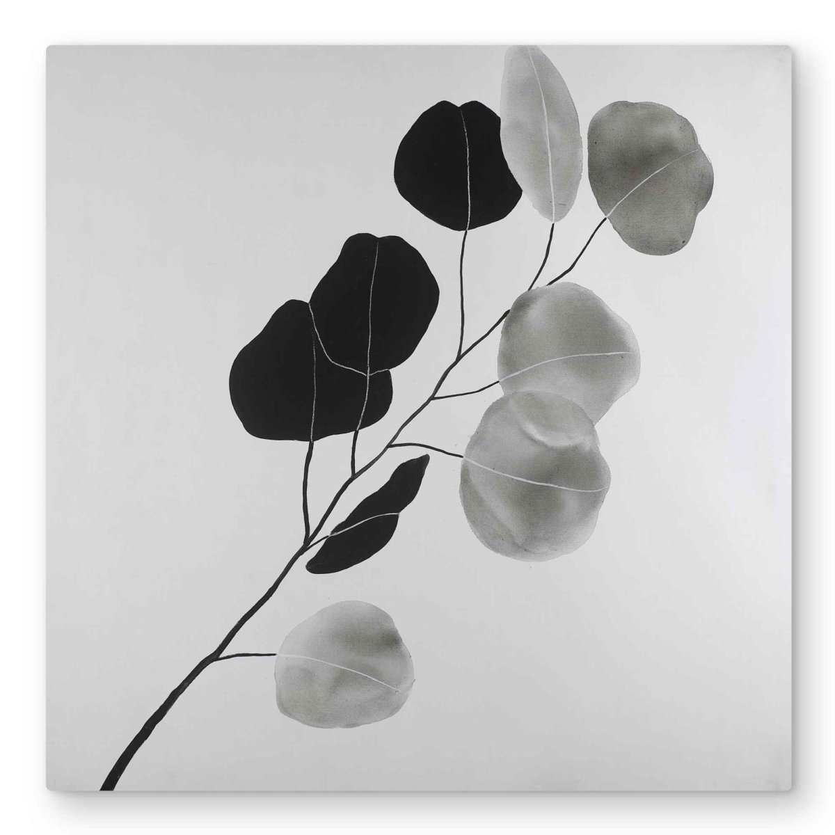 C1MP3232OFQLBN 32 x 32 in. Grayscale Branch with Round Shape Leaves Wall Art - Metal Print Decor