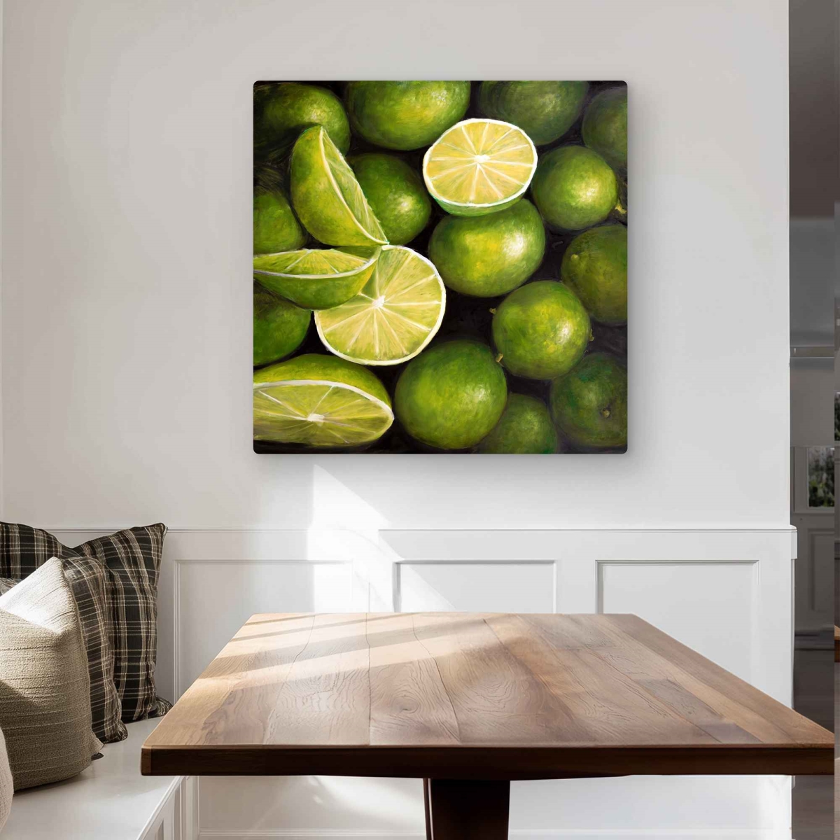 C1MP3232OUGLSO 32 x 32 in. Basket of Limes Wall Art - Green Still Life Metal Print