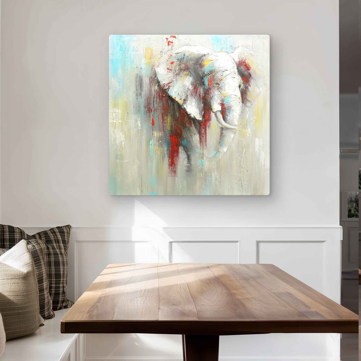 C1MP3232TW5SBV 32 x 32 in. Abstract Elephant with Paint Splash Wall Art - African Metal Print