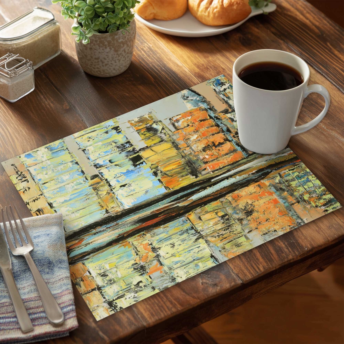Picture of Begin Home Decor C4PP1418SJ9GKV 14 x 18 in. Reflections of a Colorful City Polyester Placemat - Decor - Set of 4
