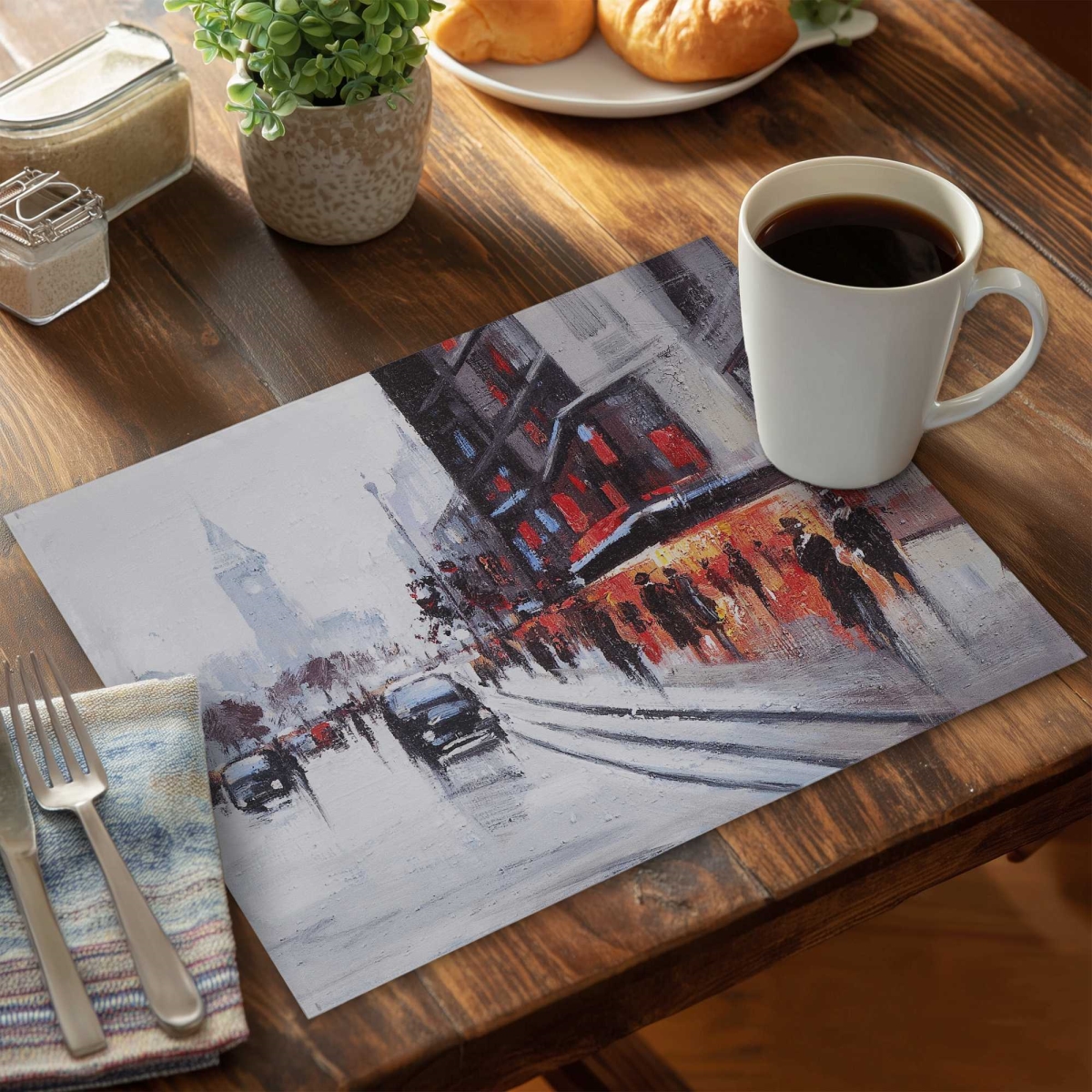 Picture of Begin Home Decor C4PP1418U32269 14 x 18 in. Street Scene with Cars Polyester Placemat for Home Decor - Set of 4