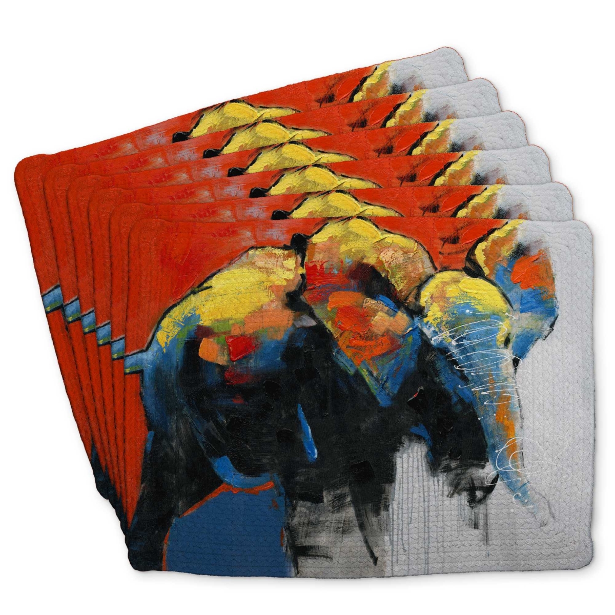 Picture of Begin Home Decor C6BP1418S21MC4 14 x 18 in. Colorful Abstract Moving Elephant Braided Polyester Placemat - Set of 6