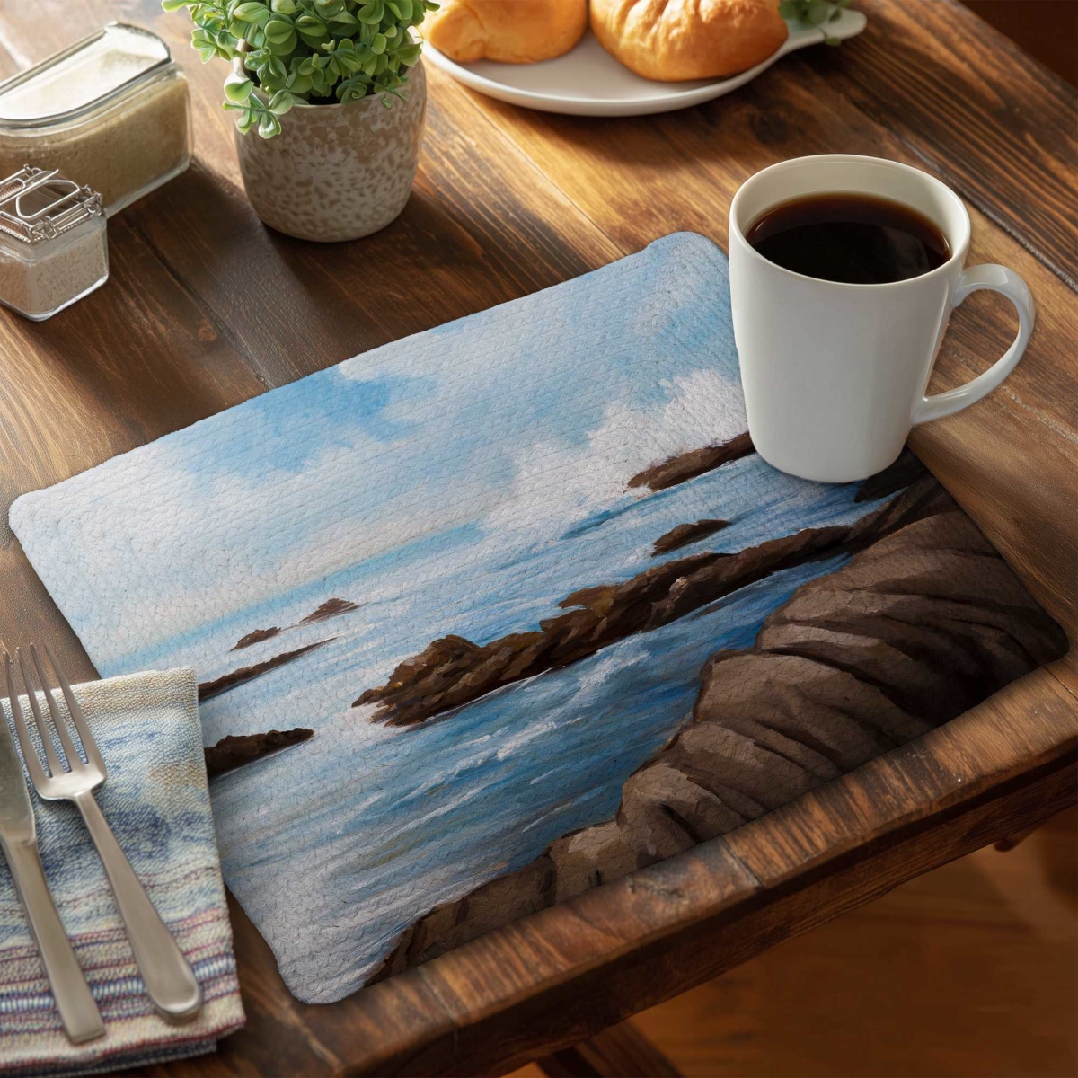 Picture of Begin Home Decor C6BP1418S2NFZC 14 x 18 in. Seaside Wave Braided Polyester Placemat for Home Decor - Set of 6