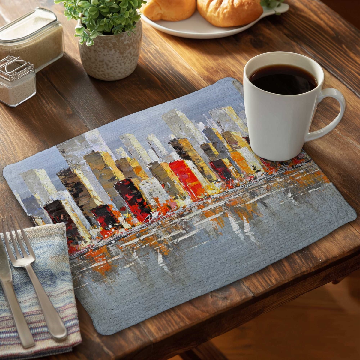 Picture of Begin Home Decor C6BP1418S396NF 14 x 18 in. Colorful Buildings with Water Reflection - Braided Polyester Placemat - Set of 6