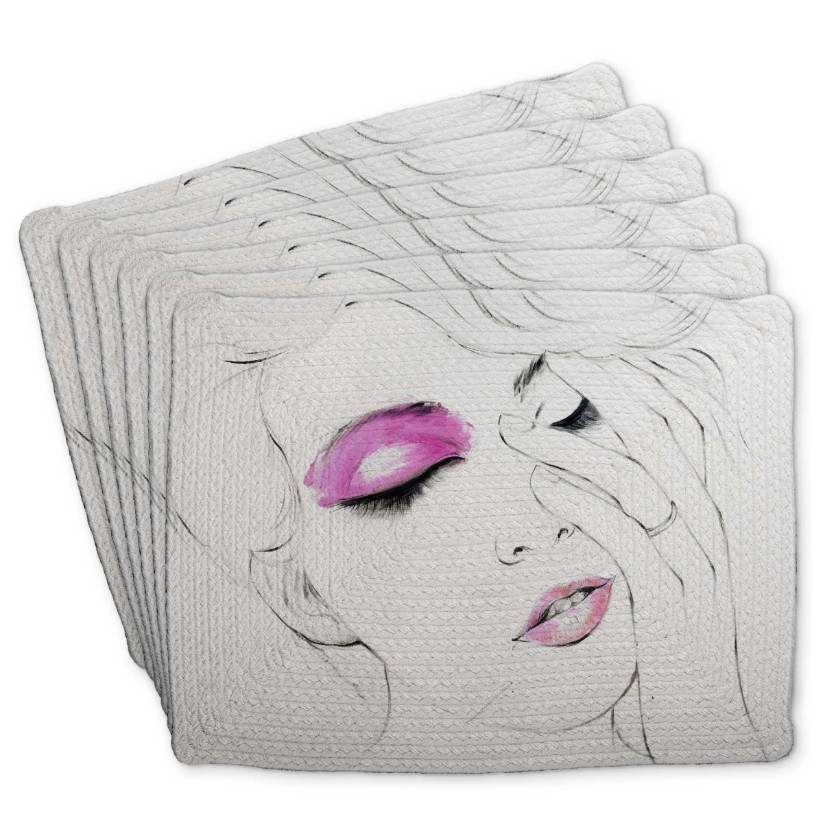 Picture of Begin Home Decor C6BP1418T5RQF7 14 x 18 in. Pink Makeup Braided Polyester Placemat for Home Decor - Set of 6