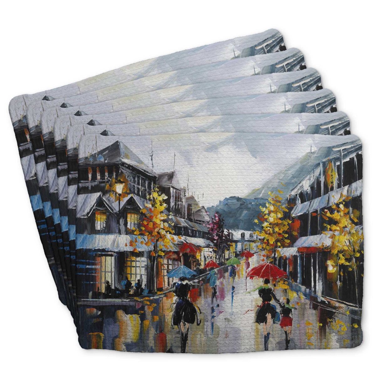 Picture of Begin Home Decor C6BP1418U661UL 14 x 18 in. Passersby in the Street Braided Polyester Placemat - Fall - Set of 6