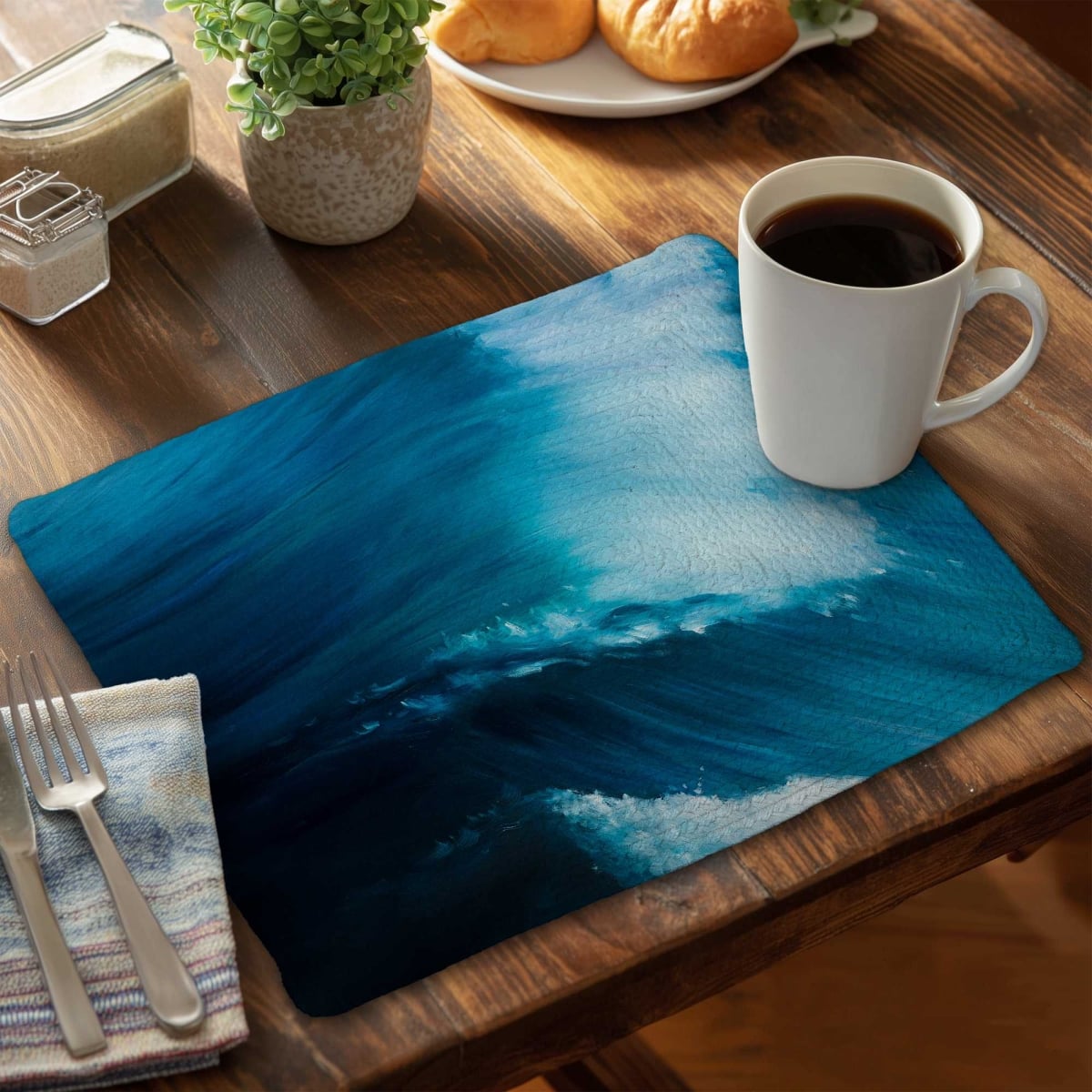 Picture of Begin Home Decor C6BP1418UYY4Q5 14 x 18 in. Unleashed Sea Braided Polyester Placemats for Home Decor - Set of 6