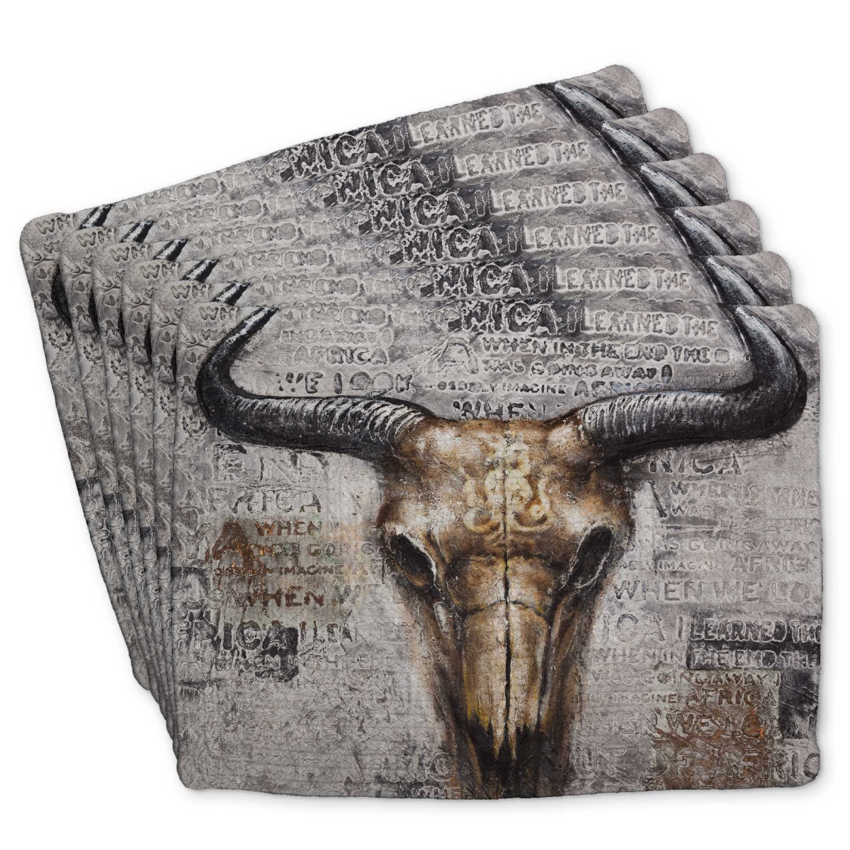 Picture of Begin Home Decor C6BP1418X94LBK 14 x 18 in. Bull Skull with Typography - Braided Polyester Placemat - Set of 6