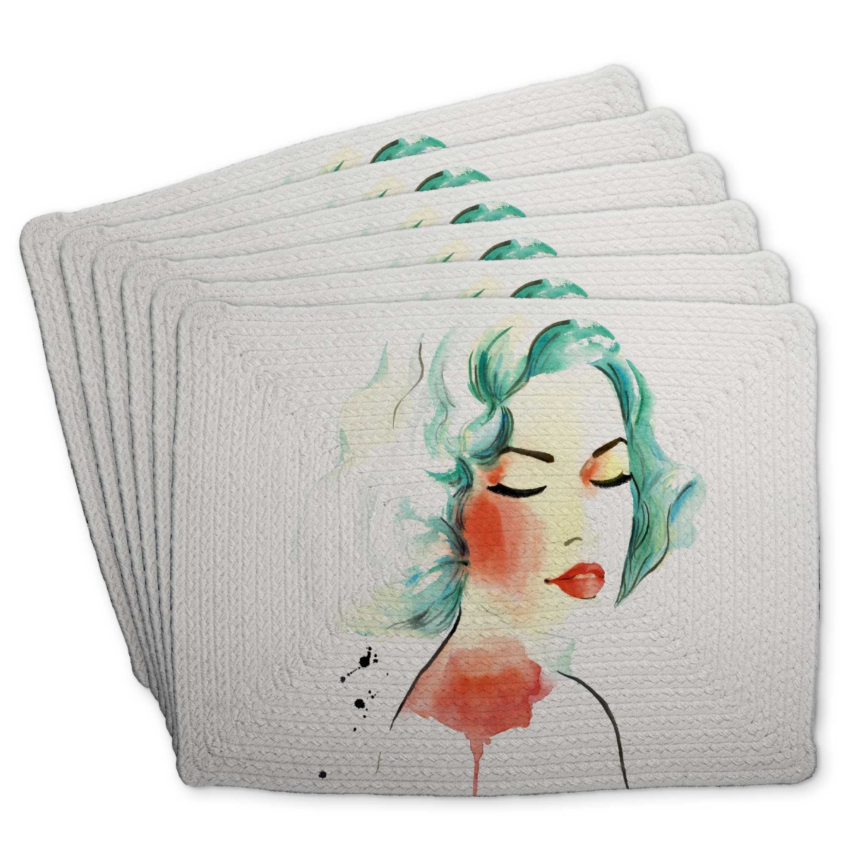 Picture of Begin Home Decor C6BP1418XH5459 14 x 18 in. Left Side Watercolor Serenely Lady Portrait Placemat - Decor - Set of 6