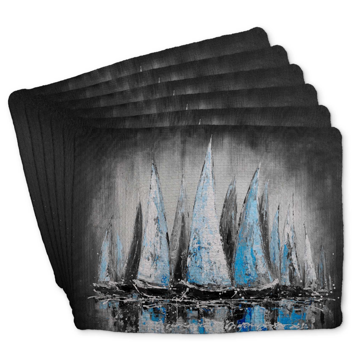 Picture of Begin Home Decor C6BP1418YYVPS1 14 x 18 in. Blue Sailboats Braided Polyester Placemat - Decor Accent - Set of 6